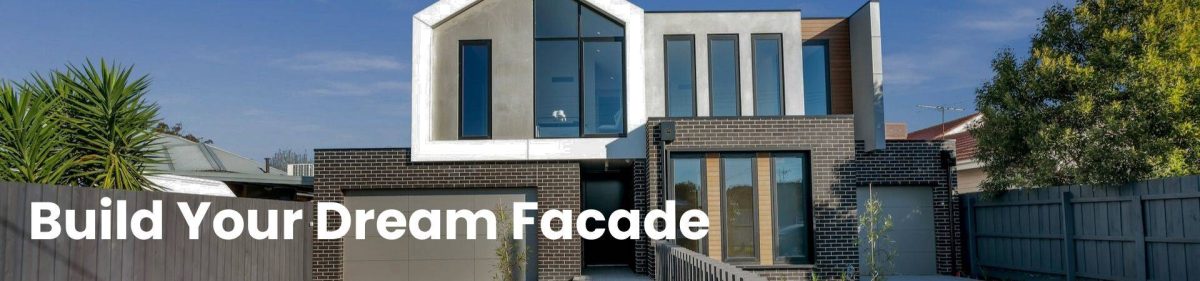 QLD new home facade with 'build your dream facade' text