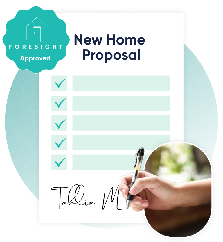 Completed new home proposal with Foresight Home Planning approved badge, client's signature