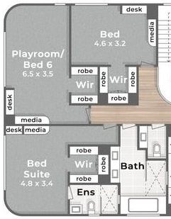 Section of floor plan showcasing Bedrooms 4, 5, & 6