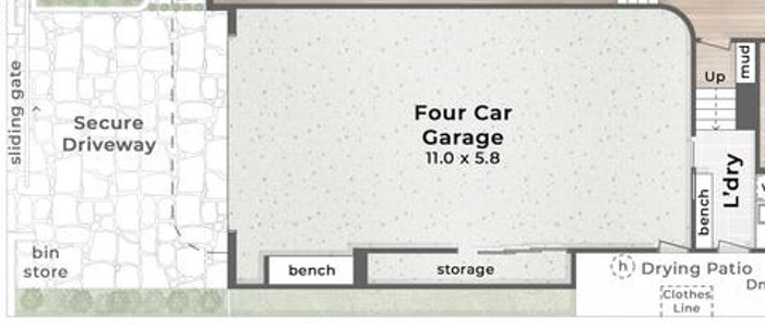 Floor plan showcasing the large 4 car garage & laundry of 8 Thomas Street