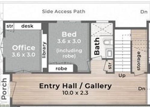 Floor plan showcasing the ground floor Office, Bed1 and Powder